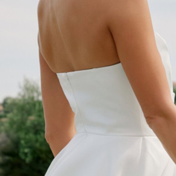 New Off White Strapless Wedding Dress w/ Sweetheart Neck & Leg Slit NX JW938 - Picture 8 of 9